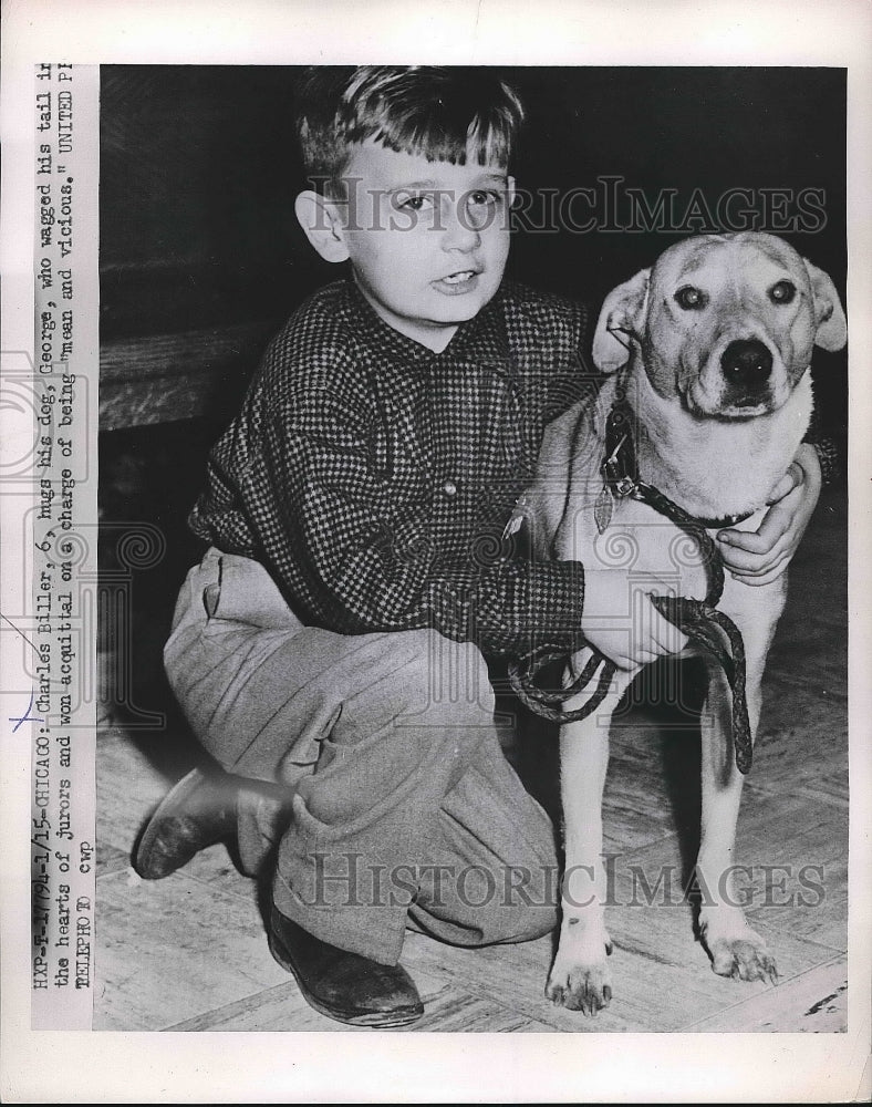 1953 Press Photo Chicago, Ill. Charles Biller age 6 & his dog George - nea71268 - Historic Images