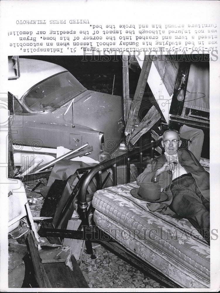 1957 Donald Bryan Lays In Bed Wreckage At Home Hit By Speeding Car - Historic Images