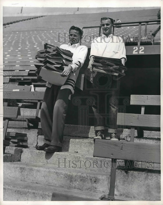 1947 U.C.L.A, students with placards for half time at football game - Historic Images