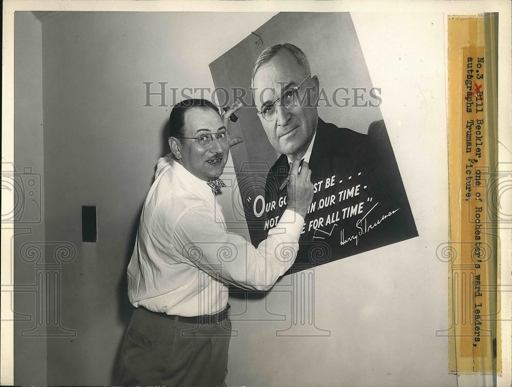 1948 Press Photo Bill Beckler, Rochester Ward, Autographs Harry Truman Picture - Historic Images