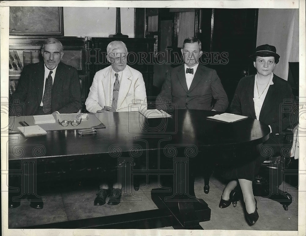 1934 Press Photo Dr James Mullencach, HA Wiley, USn, Justice W Stacy, F Perkins - Historic Images