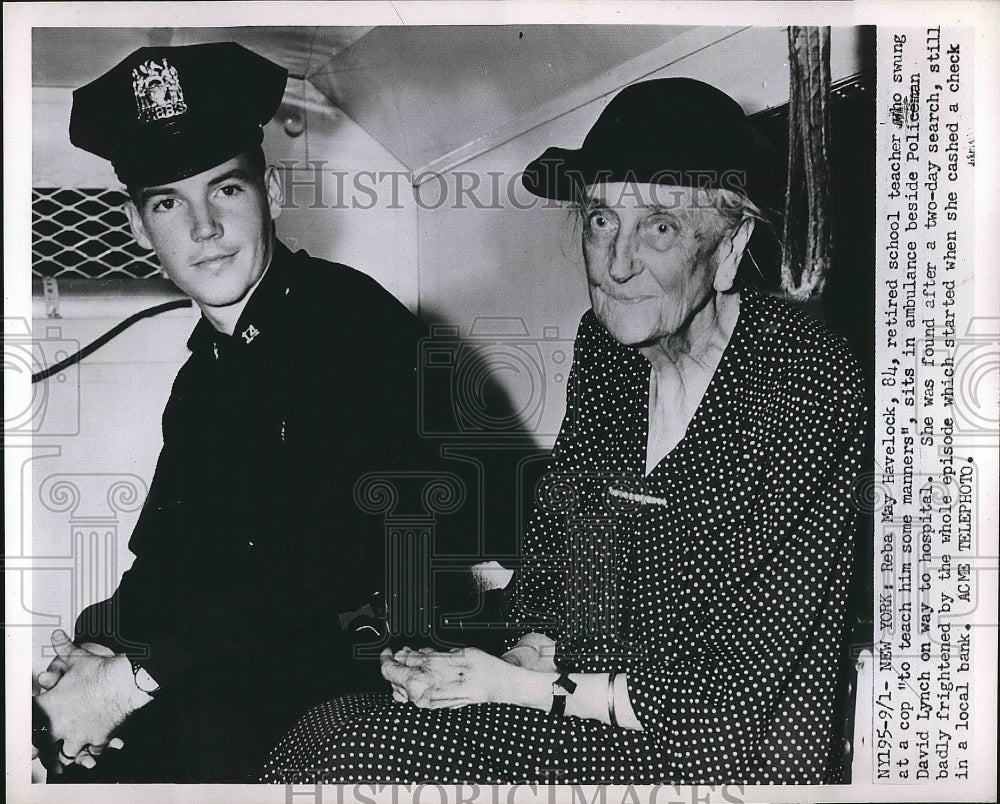 1951 Press Photo Reba May Havelock, retired teacher &amp; NY policeman David Lynch - Historic Images