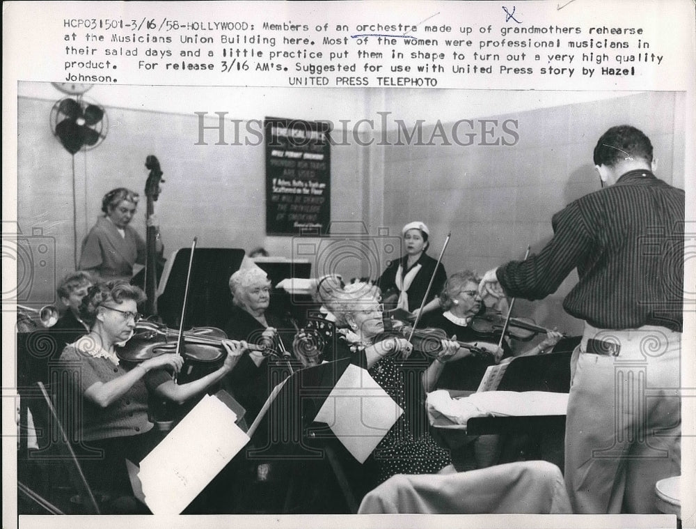 1958 Press Photo Orchestra at Hollywood, Calif Musicians Union Bldg - nea71554-Historic Images