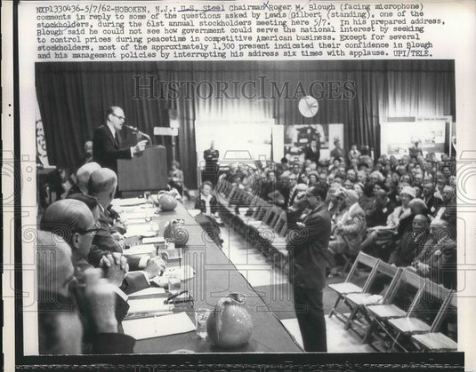 1962 Press Photo Roger M. Blough, U.S. Steel, Lewis Gilbert, Stockholder - Historic Images