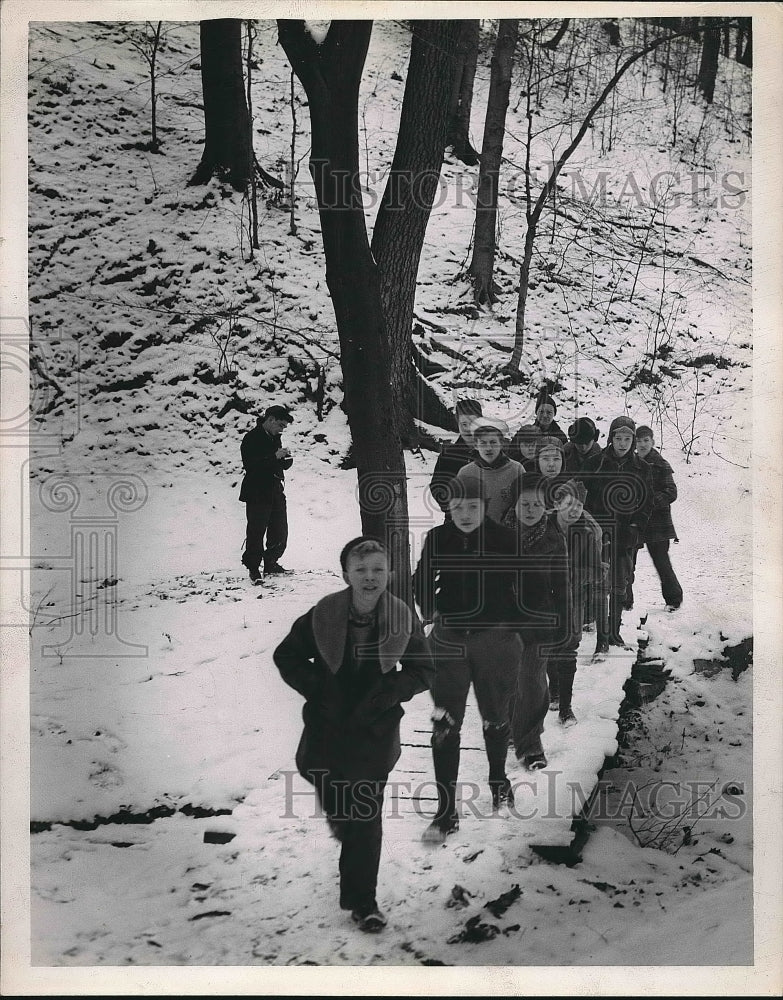 1944 Boy Scouts at winter camp out in Chagrin Falls  - Historic Images