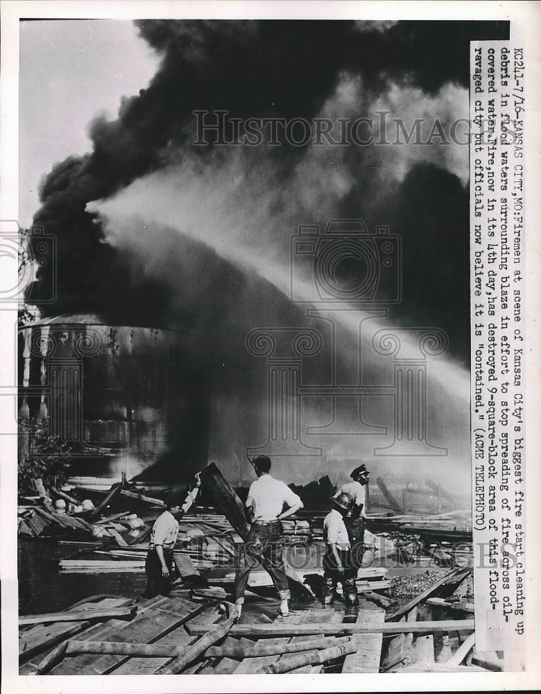 1951 Firefighters fighting fire in Kansas City  - Historic Images