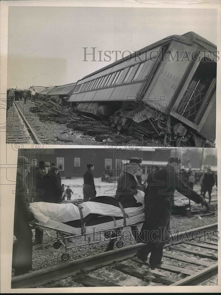 1938 Press Photo Emergency workers carrying stretcher along Railroad - nea72163 - Historic Images
