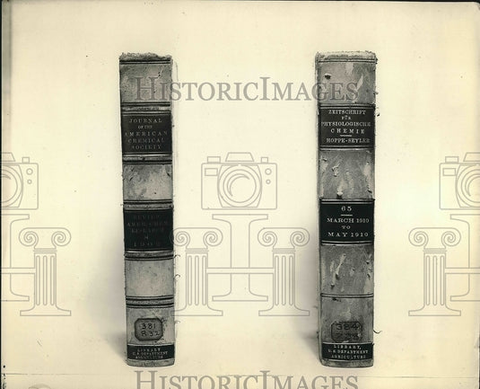 1932 Worn leather book bindings before lacquering  - Historic Images