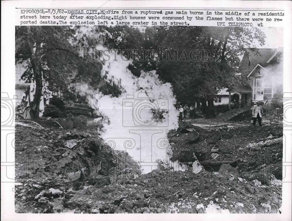 1962 Fire from Ruptured Gas Main Explosion, Kansas City  - Historic Images