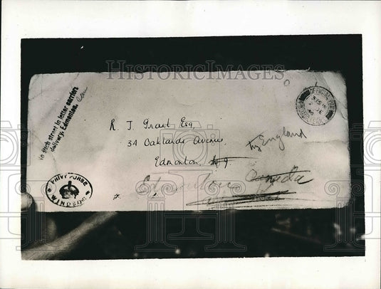 1941 Press Photo Letter From King George to R.J. Grant Sent to Canada by Mistake - Historic Images