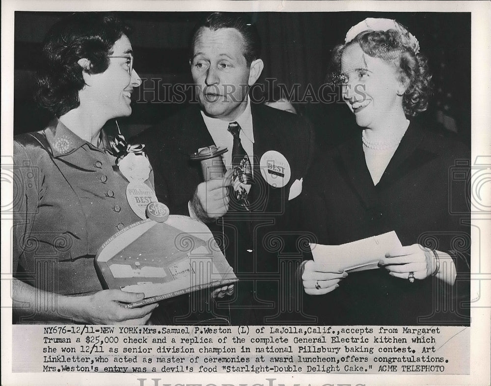 1951 Press Photo Mrs. Samuel P. Weston, M.Truman, A. Linkletter, Pillsbury Award - Historic Images