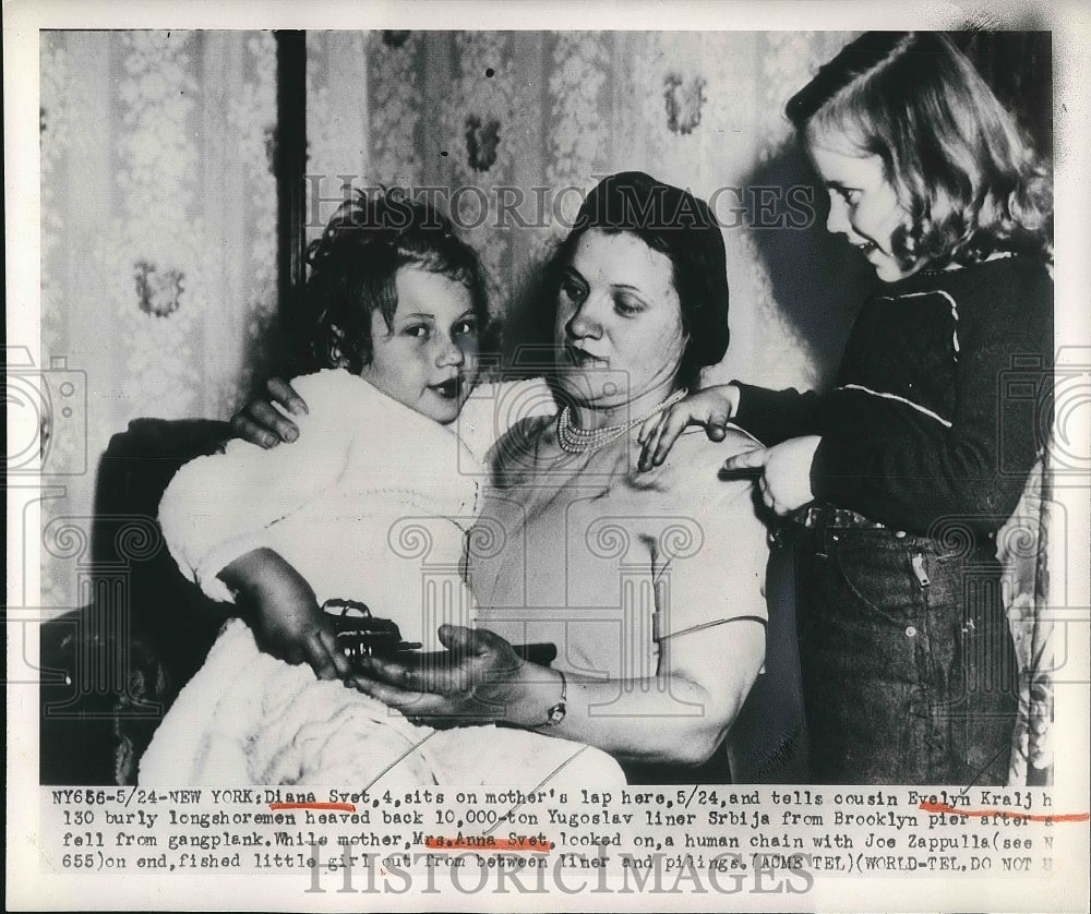 1950 Diana Svet Sits With Mother And Cousin Evelyn Kralj  - Historic Images