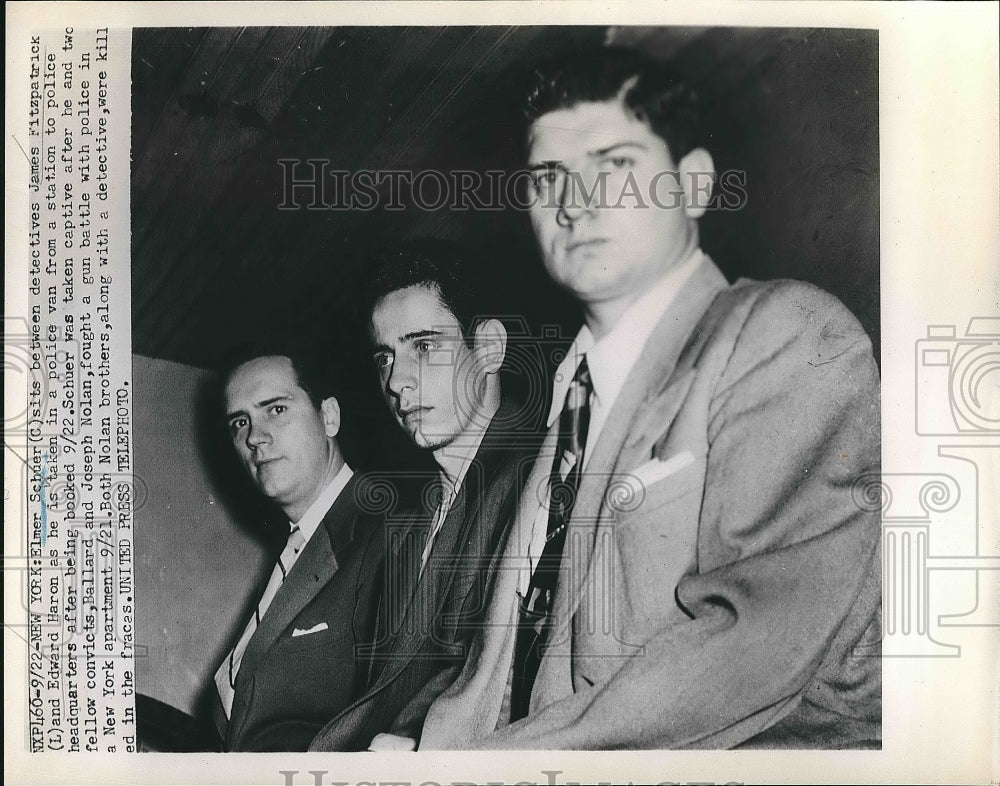 1952 Press Photo Elmer Schuer in Custody of Detectives after Gun Fight - Historic Images