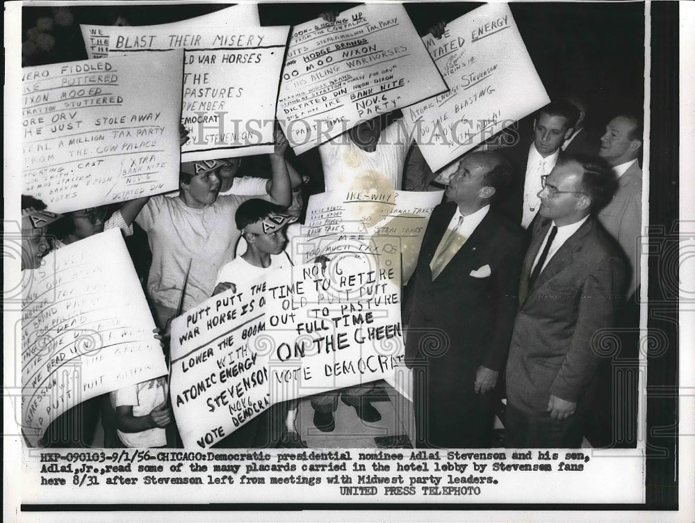 1956 Democratic Presidential Nominee Adlai Stevenson with Protestors - Historic Images