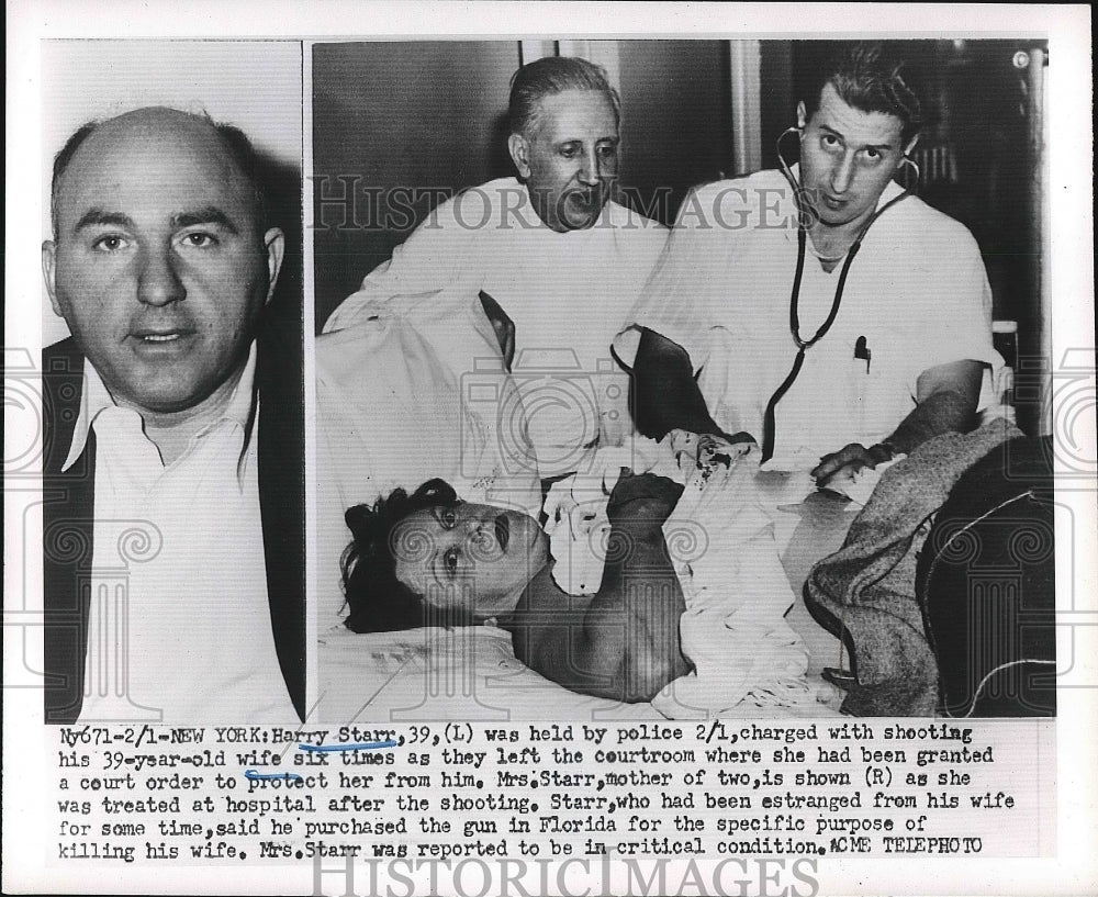 1951 Harry Starr Being Held by Police Charged with Murder - Historic Images