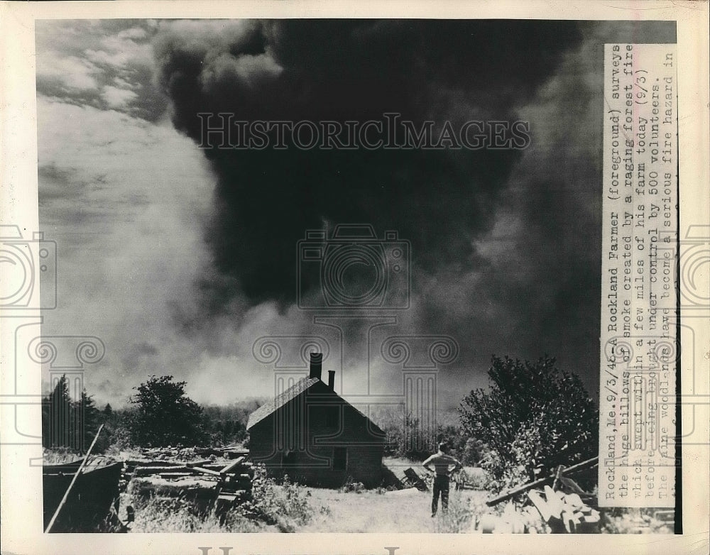1948 A Rockland, Me farmer watches huge forest fire approach - Historic Images