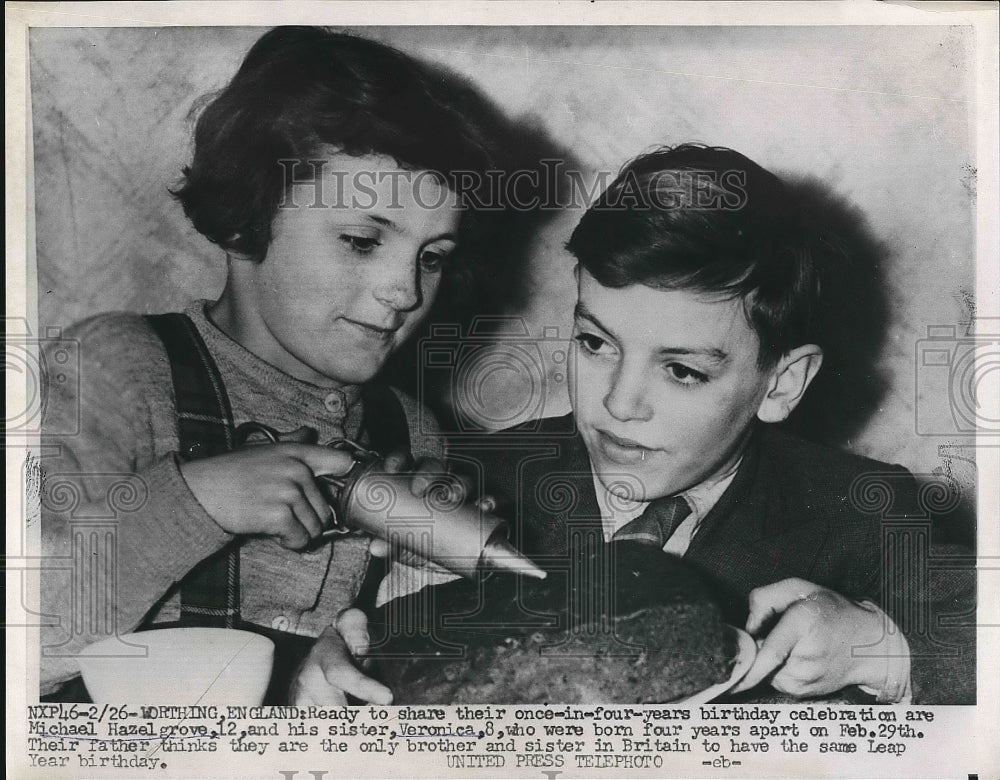 1956 Michael Hazel &amp; sister Veronica on leap day birthdays - Historic Images