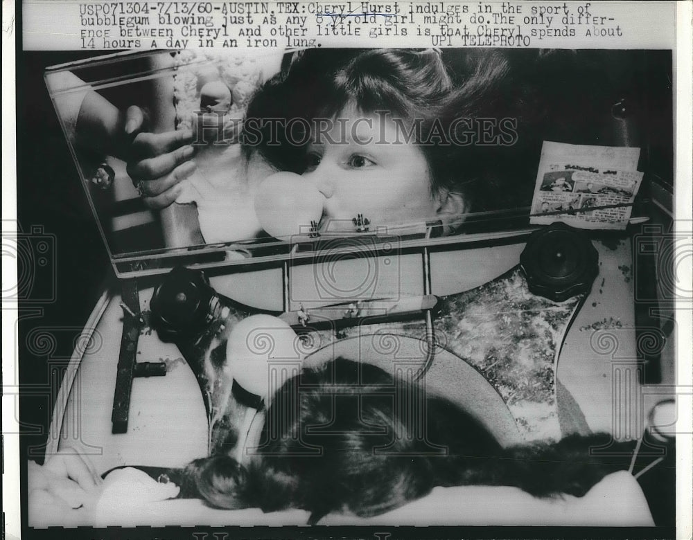 1960 Austin, Tx Cheryl Hurst in an iron lung  - Historic Images