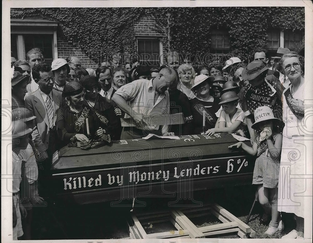 1936 Mock Funeral Services at mr. and Mrs. Charles laue&#39;s home - Historic Images