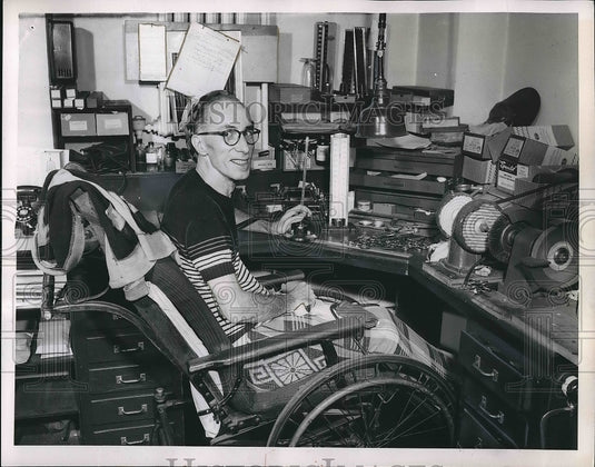 1954 Press Photo Huron Road Hospital Long-Term Patient Joe Diehl - nea72958 - Historic Images