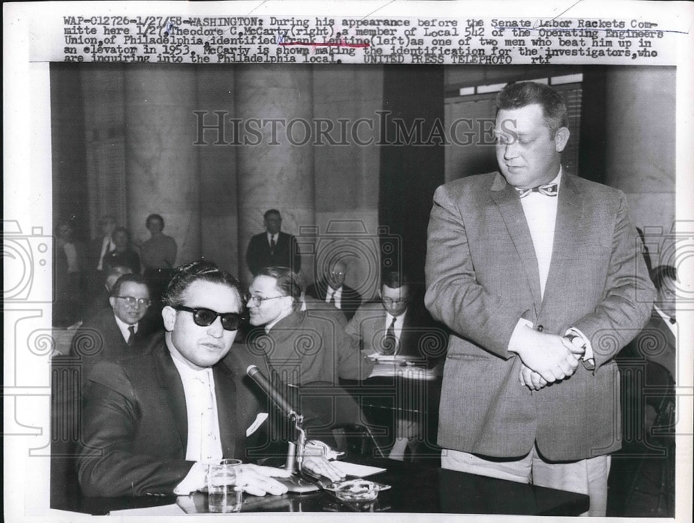 1958 Senate Labor Rackets Committee Theodore McCarty Frank Lentino - Historic Images
