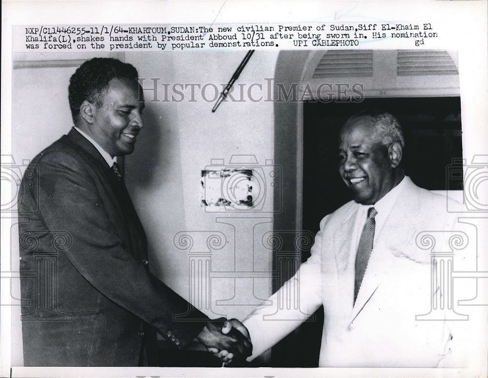 1964 Press Photo Premier Sliff El-Khaim El Khalifa of Sudan and Pres.Abboud. - Historic Images