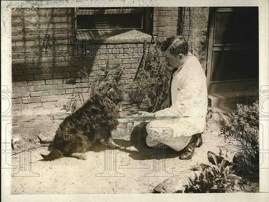 1931 Press Photo Dr. W.A. Young with a spaniel whose leg was crushed - Historic Images