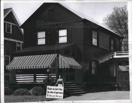 1954 Laverne Mather, Painter and Decorator outside her Home. - Historic Images