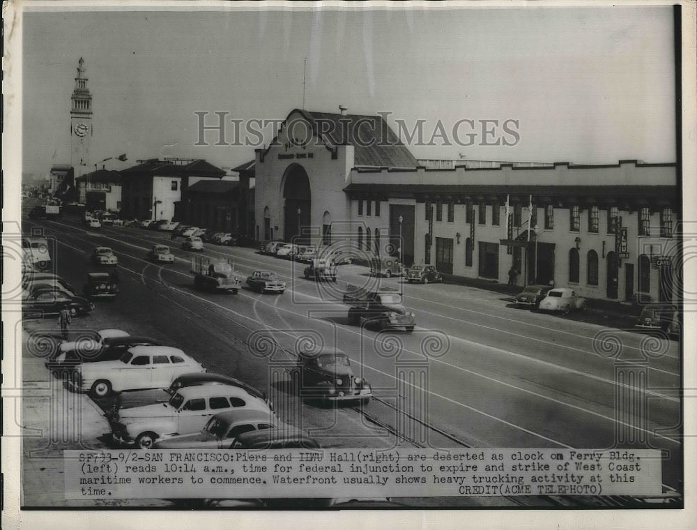 1948 Press Photo San Francisco, Ca. Ferry bldg as dock strike due to end - Historic Images