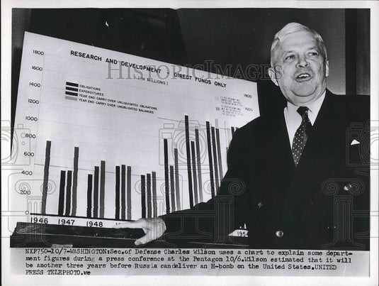 1953 Charles Wilson Secretary Defense Press Conference Pentagon - Historic Images
