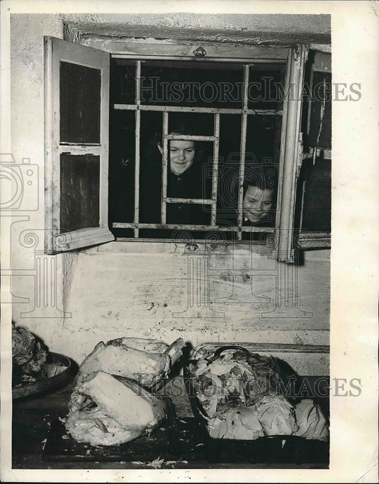 1944 Youngsters on Western Front of Europe Gaze at Army Unit Food - Historic Images