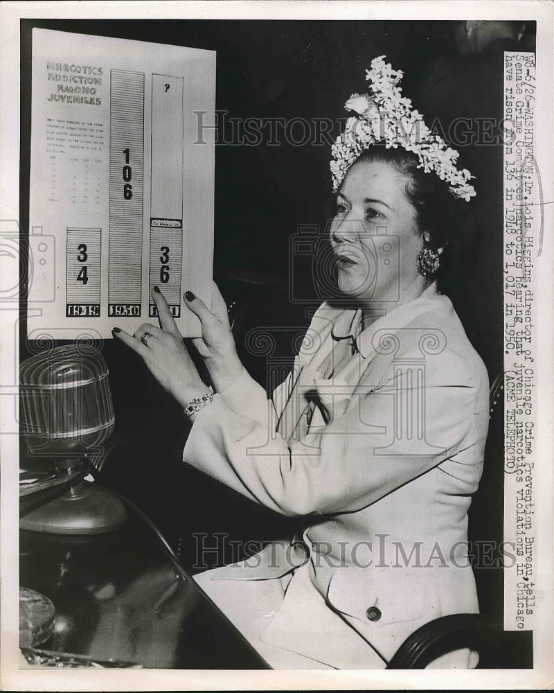 1951 Press Photo Dr. Lois Higgins, director of Chicago Crime Prevention Bureau - Historic Images