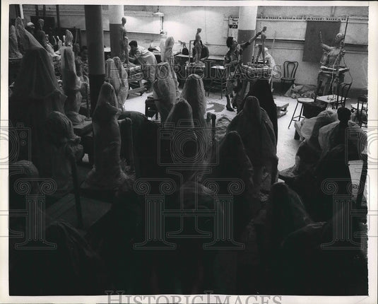 1957 Press Photo Sculptures of unfinished art works by students - nea74060 - Historic Images