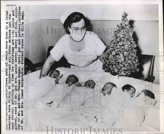 1949 Three sets of twins: Mr. & Mrs. Louis Berry's Louis & Alfred - Historic Images