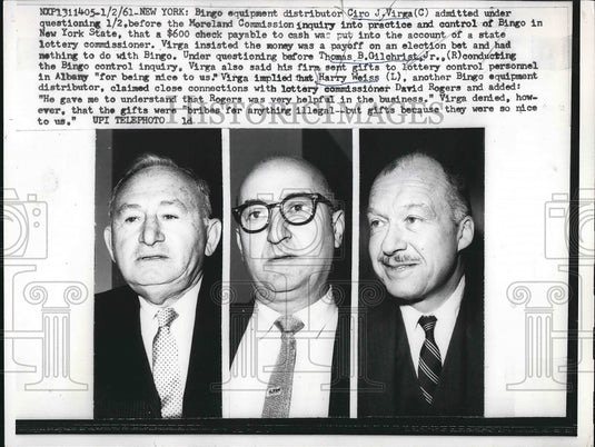 1961 Press Photo Bingo equipment distributor Ciro J. Virga, Thomas B. Gilchrist - Historic Images