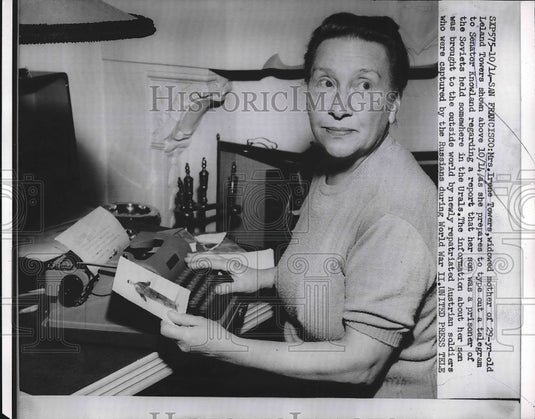 1953 Mrs Irene Towers Sending Telegram about Her Son POW  - Historic Images
