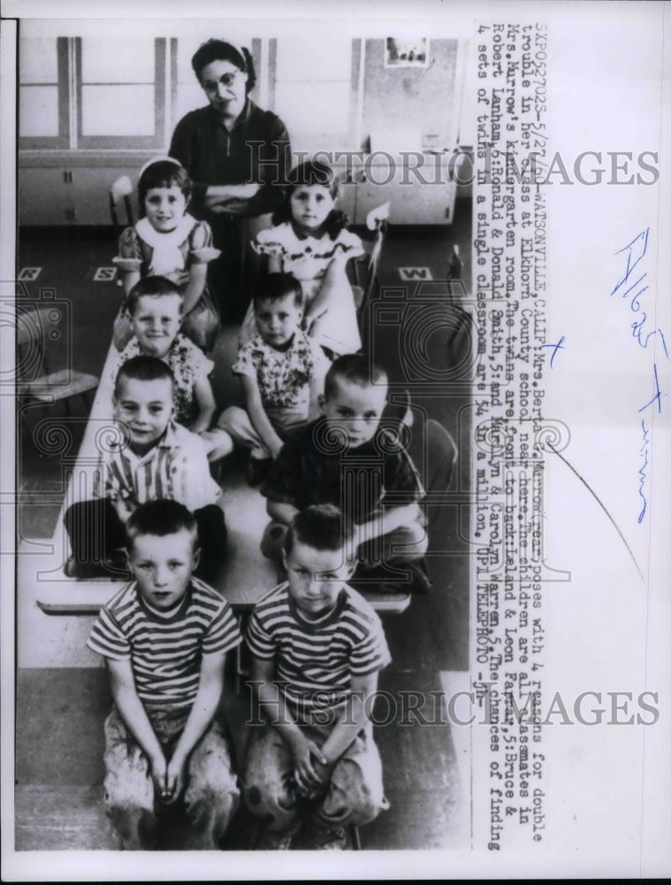 1960 Nerta G. Marrow with twins Leland &amp; Leon Farrar, Bruce &amp; Robert - Historic Images