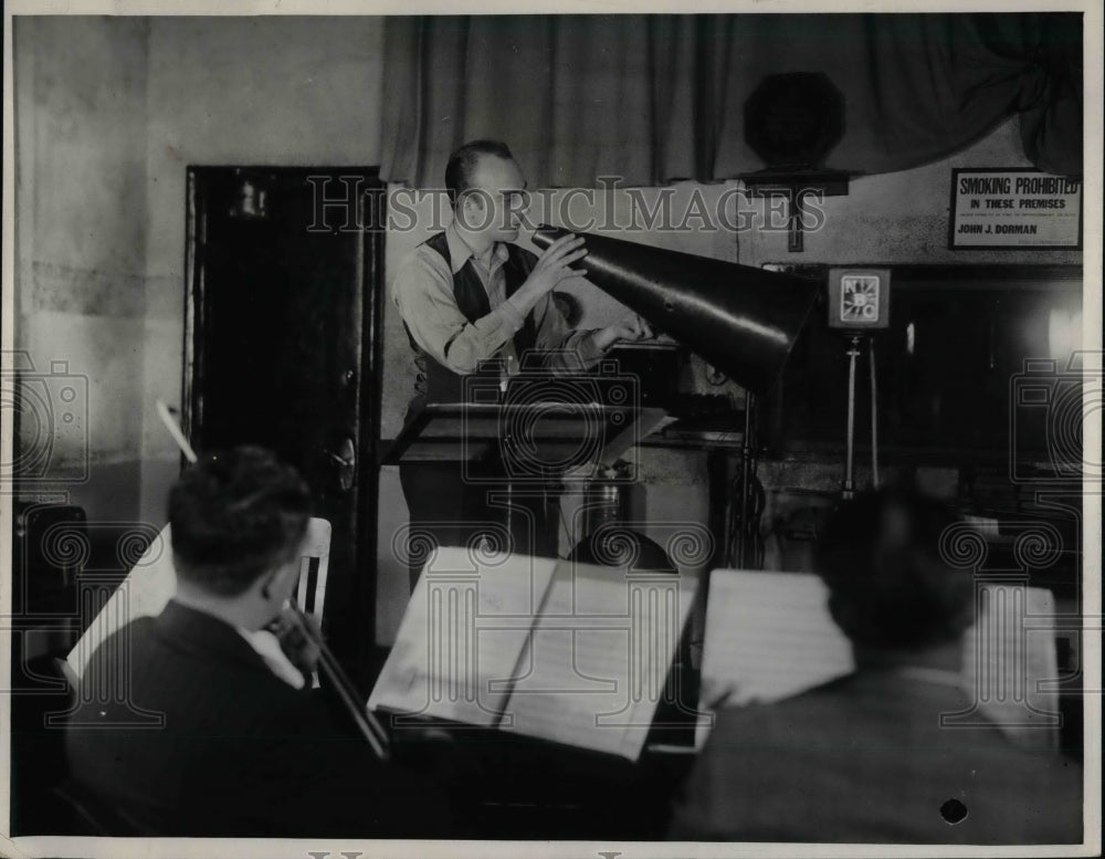 1930 Orchestra leader, Hugo Marrani &amp; a megaphone  - Historic Images