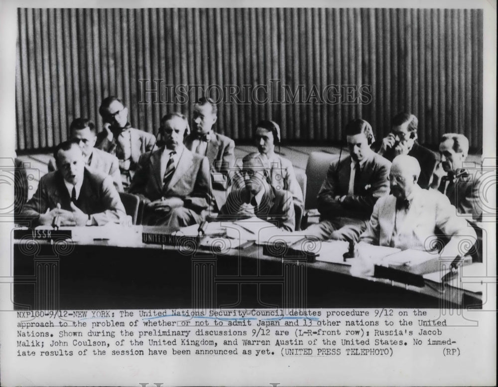 1952 Press Photo Jacob Malik, John Coulson, Warren Austin, United Nations - Historic Images