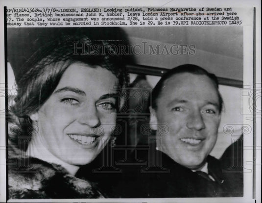 1964 Press Photo Princess Margarethe of Sweden & Her Fiance - nea74863 - Historic Images