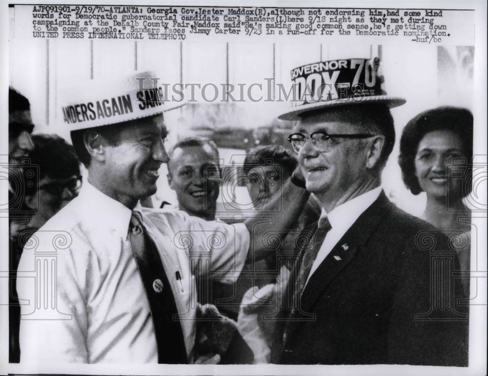 1970 Press Photo Gov.Lester Maddox of Georgia and Gov. candidate Carl Sanders. - Historic Images