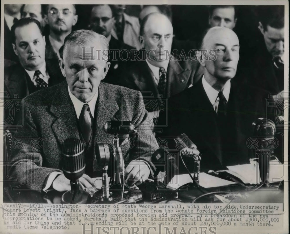 1947 Press Photo Secretary of State George Marshall, Aid Robert Lovett - Historic Images