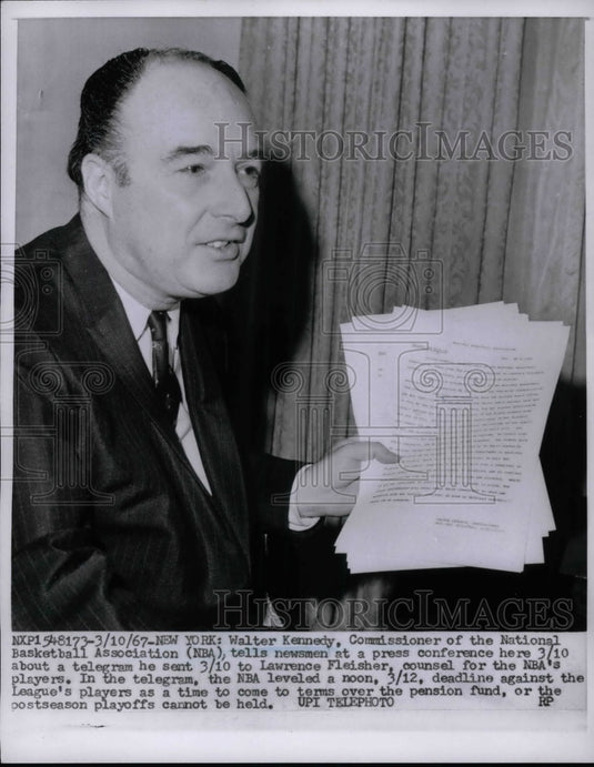 1967 Walter Kennedy, commissioner of NBA in press conference - Historic Images
