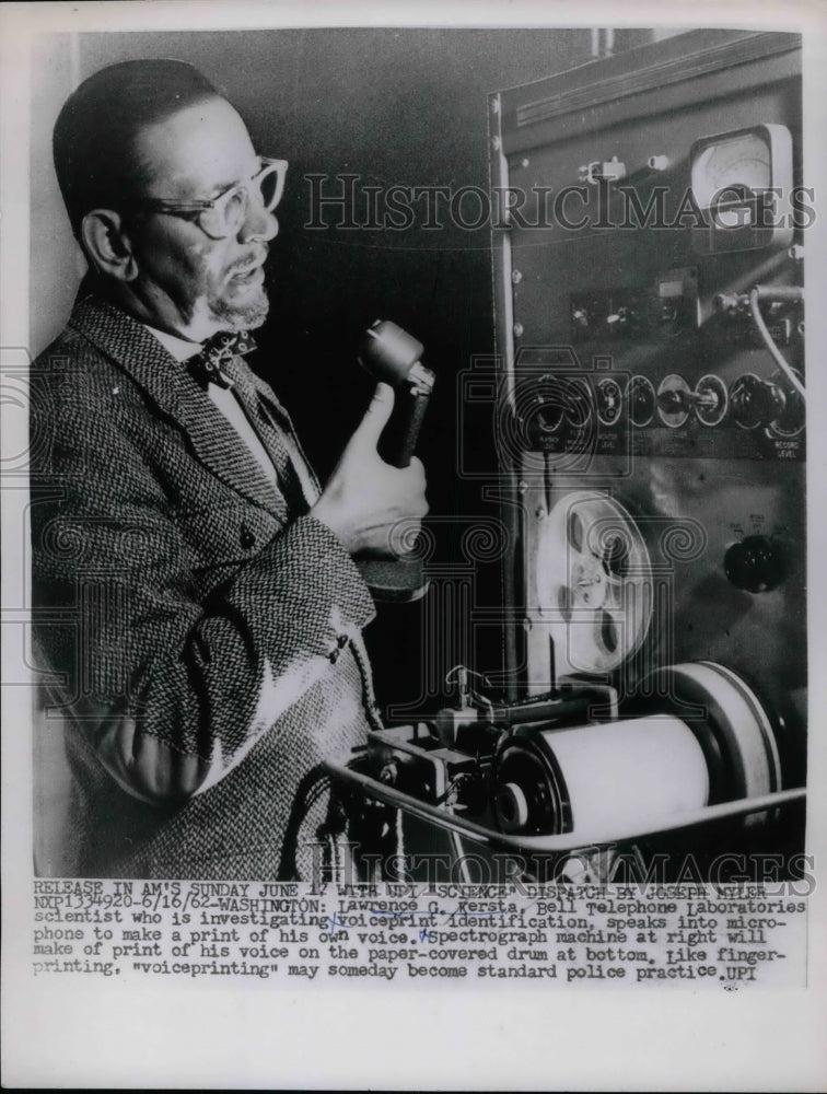 1962 Press Photo Lawrence G. Kersta, Bell Telephone Laboratories Scientist - Historic Images