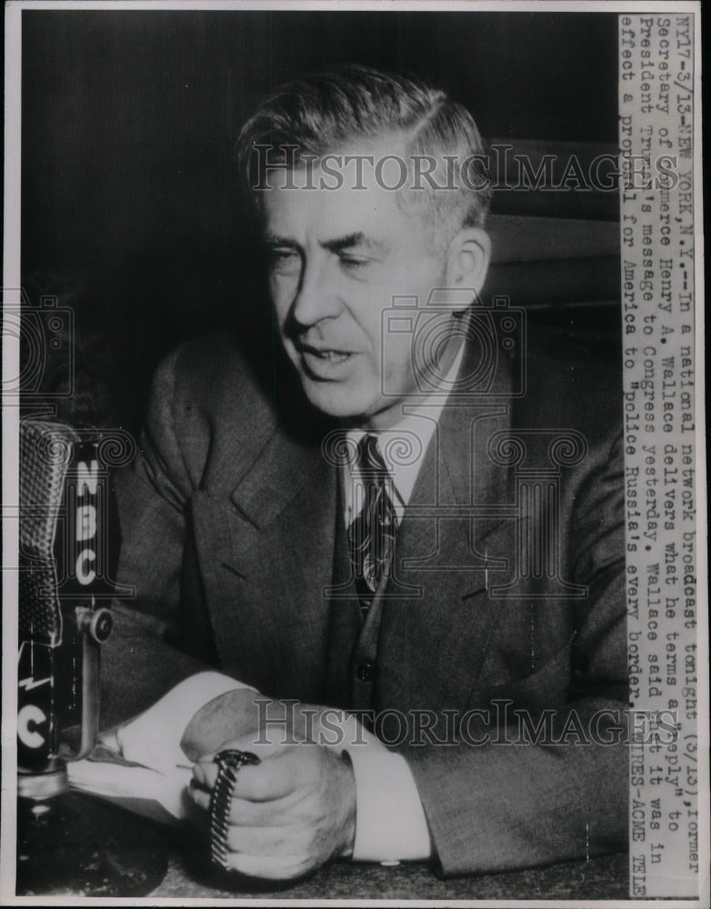 1947 Sec. of Commerce Henry Wallace at National Network Broadcast. - Historic Images