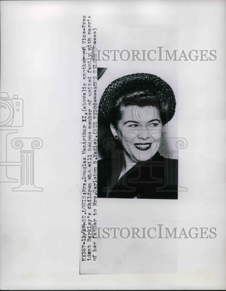 1949 Press Photo Mrs. Douglas MacArthur Vice President Barkley - nea75241-Historic Images