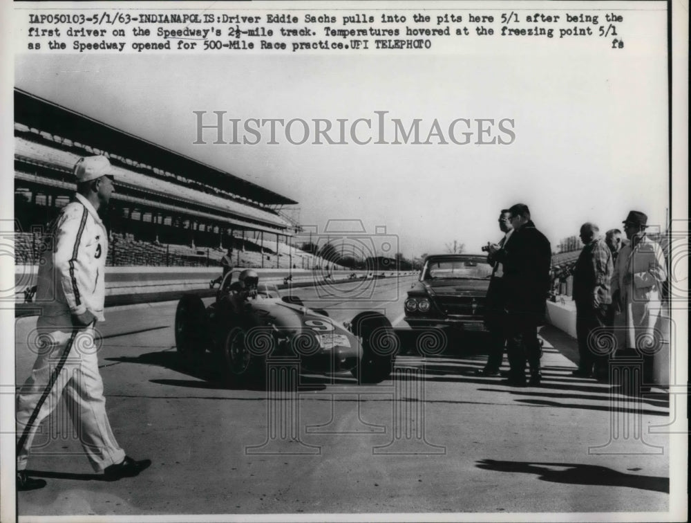 1963 Driver Eddie Sachs pulls into the pits, Indianapolis Speedway - Historic Images