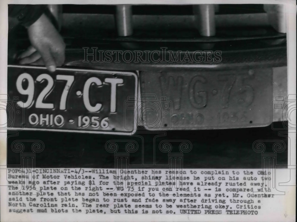 1956 William Guenther Ohio Bureau Motor Vehicles License Plates - Historic Images