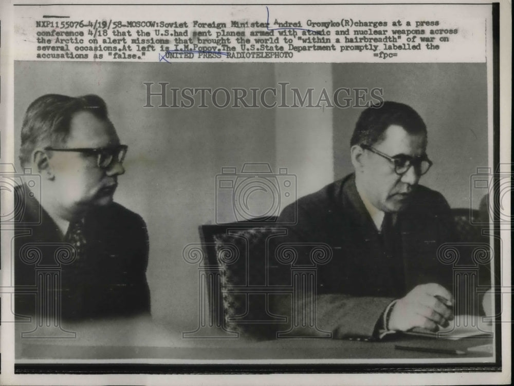 1958 Soviet Foreign Minister Andrei Gromyko, I. M. Popov  - Historic Images