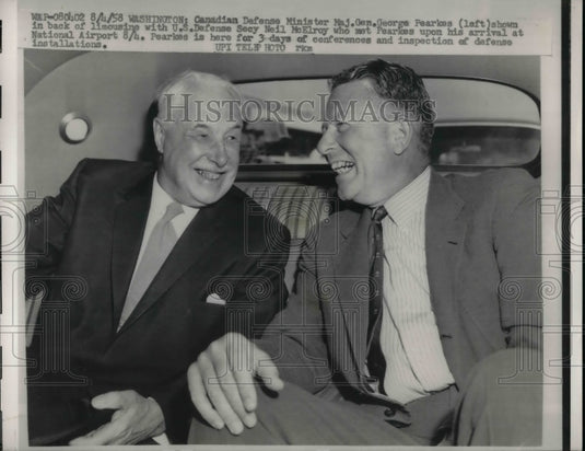 1958 Press Photo Canadian Defense Minister George Pearkes, Neil McElroy - Historic Images